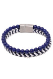Barabas Wholesale Unisex Two Color Braided Leather Beaded Bangle Bracelets 4BMS09 White Navy