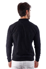 Barabas Men's See Through Floral Breathable Bomber Jacket 4BPS03 Black