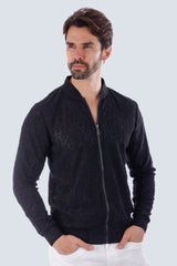 Barabas Men's Wholesale See Through Floral Breathable Bomber Jacket 4BPS03 Black