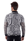 Barabas Men's Wholesale Geometric See Through Stretch Bomber Jacket 4BPS05 Black White