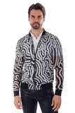 Barabas Men's Wholesale Geometric See Through Stretch Bomber Jacket 4BPS05 Black White