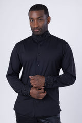 Barabas Wholesale Men's Turtleneck Rhinestones Collar Long Sleeve Shirts 4BR411 Black