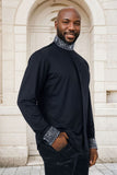Barabas Wholesale Men's Turtleneck Rhinestones Collar Long Sleeve Shirts 4BR411 Black Silver