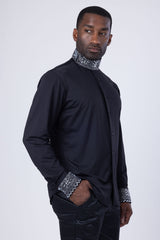 Barabas Wholesale Men's Turtleneck Rhinestones Collar Long Sleeve Shirts 4BR411 Black Silver