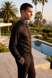 Barabas Wholesale Men's Turtleneck Rhinestones Collar Long Sleeve Shirts 4BR411 Black Silver