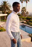 Barabas Wholesale Men's Turtleneck Rhinestones Collar Long Sleeve Shirts 4BR411 White Silver