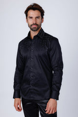 Barabas Wholesale Men's Rhinestones Button Down Long Sleeve Shirts 4BR412 Black