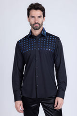 Barabas Wholesale Men's Rhinestones Button Down Long Sleeve Shirts 4BR412 Black Blue