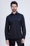 Barabas Wholesale Men's Rhinestones Button Down Long Sleeve Shirts 4BR412 Black Blue