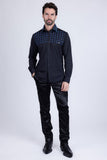 Barabas Wholesale Men's Rhinestones Button Down Long Sleeve Shirts 4BR412 Black Blue