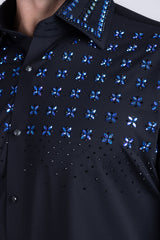 Barabas Wholesale Men's Rhinestones Button Down Long Sleeve Shirts 4BR412 Black Blue