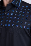 Barabas Wholesale Men's Rhinestones Button Down Long Sleeve Shirts 4BR412 Black Blue