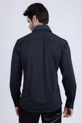 Barabas Wholesale Men's Rhinestones Button Down Long Sleeve Shirts 4BR412 Black Blue