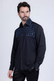 Barabas Wholesale Men's Rhinestones Button Down Long Sleeve Shirts 4BR412 Black Blue