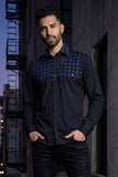 Barabas Wholesale Men's Rhinestones Button Down Long Sleeve Shirts 4BR412 Black Blue