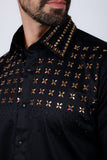 Barabas Wholesale Men's Rhinestones Button Down Long Sleeve Shirts 4BR412 Black Gold