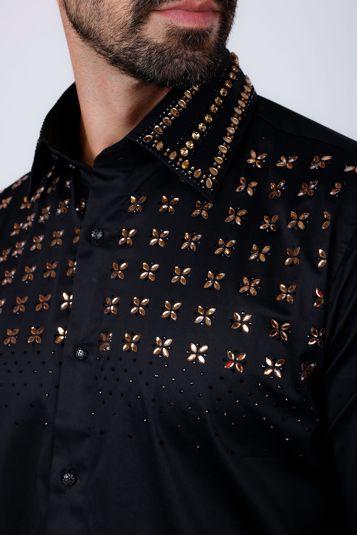 Barabas Wholesale Men's Rhinestones Button Down Long Sleeve Shirts 4BR412 Black Gold