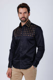 Barabas Wholesale Men's Rhinestones Button Down Long Sleeve Shirts 4BR412 Black Gold