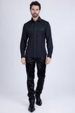 Barabas Wholesale Men's Rhinestones Button Down Long Sleeve Shirts 4BR412 Black Green