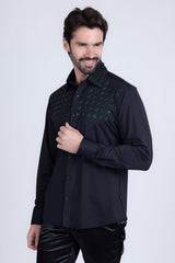 Barabas Wholesale Men's Rhinestones Button Down Long Sleeve Shirts 4BR412 Black Green