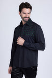Barabas Wholesale Men's Rhinestones Button Down Long Sleeve Shirts 4BR412 Black Green