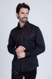 Barabas Wholesale Men's Rhinestones Button Down Long Sleeve Shirts 4BR412 Black Red
