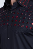 Barabas Wholesale Men's Rhinestones Button Down Long Sleeve Shirts 4BR412 Black Red