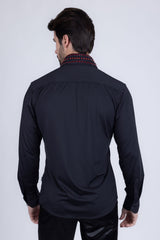 Barabas Wholesale Men's Rhinestones Button Down Long Sleeve Shirts 4BR412 Black Red