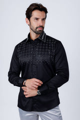 Barabas Wholesale Men's Rhinestones Button Down Long Sleeve Shirts 4BR412 Black Silver