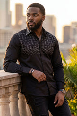 Barabas Wholesale Men's Rhinestones Button Down Long Sleeve Shirts 4BR412 Black Silver