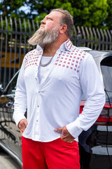 Barabas Wholesale Men's Rhinestones Button Down Long Sleeve Shirts 4BR412 White Red