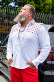Barabas Wholesale Men's Rhinestones Button Down Long Sleeve Shirts 4BR412 White Red