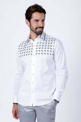 Barabas Wholesale Men's Rhinestones Button Down Long Sleeve Shirts 4BR412 White Black Silver