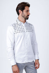 Barabas Wholesale Men's Rhinestones Button Down Long Sleeve Shirts 4BR412 White Black