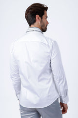 Barabas Wholesale Men's Rhinestones Button Down Long Sleeve Shirts 4BR412 White Black Silver