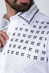 Barabas Wholesale Men's Rhinestones Button Down Long Sleeve Shirts 4BR412 White Black Silver