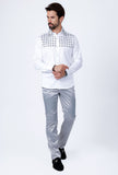 Barabas Wholesale Men's Rhinestones Button Down Long Sleeve Shirts 4BR412 White Black Silver