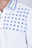 Barabas Wholesale Men's Rhinestones Button Down Long Sleeve Shirts 4BR412 White Blue