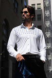 Barabas Wholesale Men's Rhinestones Button Down Long Sleeve Shirts 4BR412 White Blue