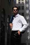 Barabas Wholesale Men's Rhinestones Button Down Long Sleeve Shirts 4BR412 White Blue