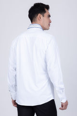 Barabas Wholesale Men's Rhinestones Button Down Long Sleeve Shirts 4BR412 White Blue