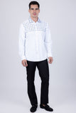 Barabas Wholesale Men's Rhinestones Button Down Long Sleeve Shirts 4BR412 White Blue