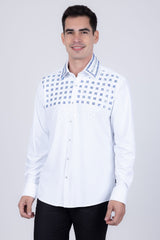 Barabas Wholesale Men's Rhinestones Button Down Long Sleeve Shirts 4BR412 White Blue