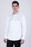 Barabas Wholesale Men's Rhinestones Button Down Long Sleeve Shirts 4BR412 White Blue