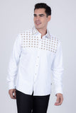 Barabas Wholesale Men's Rhinestones Button Down Long Sleeve Shirts 4BR412 White Gold