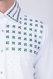 Barabas Wholesale Men's Rhinestones Button Down Long Sleeve Shirts 4BR412 White Green