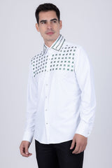 Barabas Wholesale Men's Rhinestones Button Down Long Sleeve Shirts 4BR412 White Green