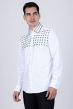 Barabas Wholesale Men's Rhinestones Button Down Long Sleeve Shirts 4BR412 White Green