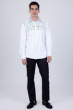 Barabas Wholesale Men's Rhinestones Button Down Long Sleeve Shirts 4BR412 White Green