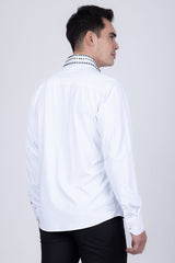 Barabas Wholesale Men's Rhinestones Button Down Long Sleeve Shirts 4BR412 White Green